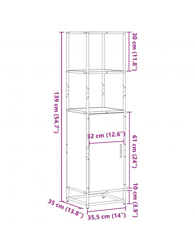 Credenza Rovere Fumo 35,5x35x139 cm Legno Multistrato Metallo