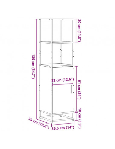 Credenza Rovere Sonoma 35,5x35x139 cm Legno Multistrato Metallo