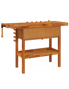 Banco Lavoro Cassetti e Morse 124x52x83cm Legno Massello Acacia