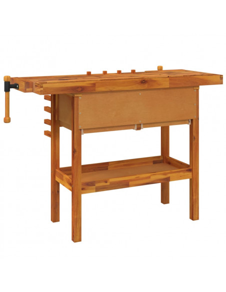 Banco Lavoro Cassetti e Morse 124x52x83cm Legno Massello Acacia