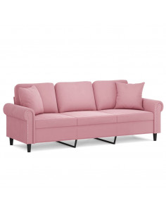 Divano a 3 Posti con Cuscini Rosa 180 cm in Velluto