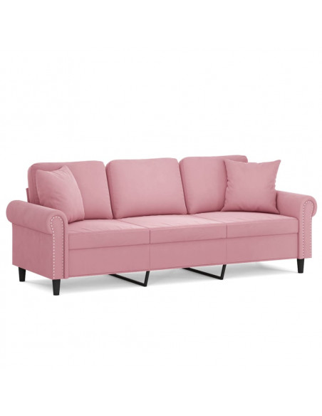 Divano a 3 Posti con Cuscini Rosa 180 cm in Velluto