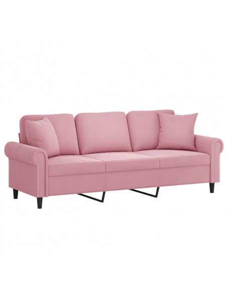 Divano a 3 Posti con Cuscini Rosa 180 cm in Velluto