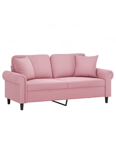 Divano a 2 Posti con Cuscini Rosa 140 cm in Velluto