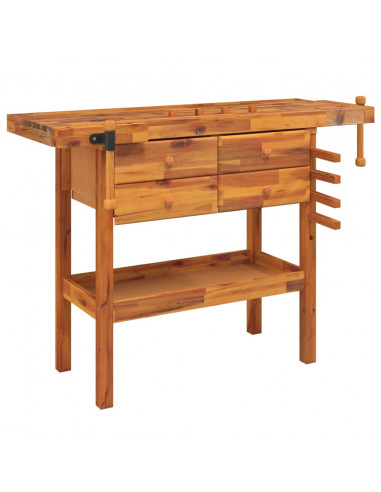 Banco Lavoro Cassetti e Morse 124x52x83cm Legno Massello Acacia