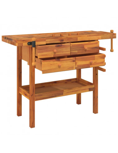 Banco Lavoro Cassetti e Morse 124x52x83cm Legno Massello Acacia