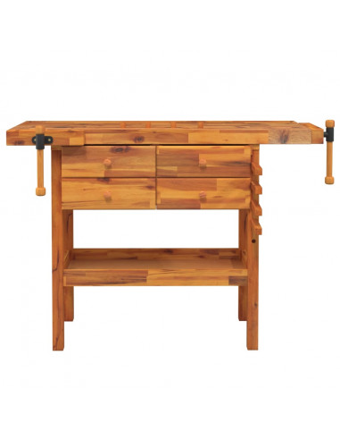 Banco Lavoro Cassetti e Morse 124x52x83cm Legno Massello Acacia