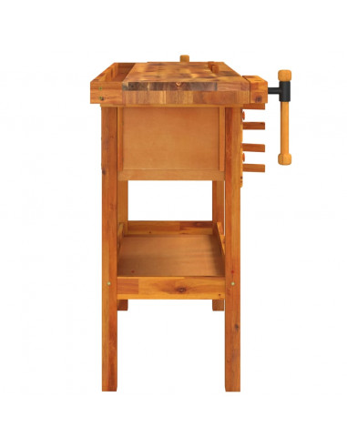 Banco Lavoro Cassetti e Morse 124x52x83cm Legno Massello Acacia