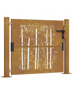 Cancello da Giardino 105x80 cm in Acciaio Corten Design Bambù 2