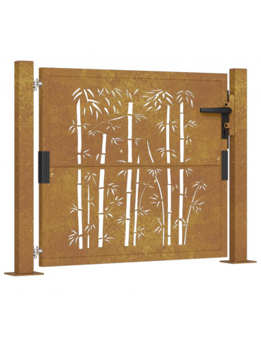 Cancello da Giardino 105x80 cm in Acciaio Corten Design Bambù