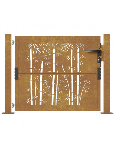 Cancello da Giardino 105x80 cm in Acciaio Corten Design Bambù