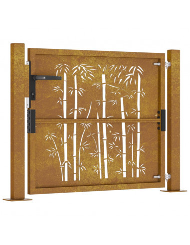 Cancello da Giardino 105x80 cm in Acciaio Corten Design Bambù