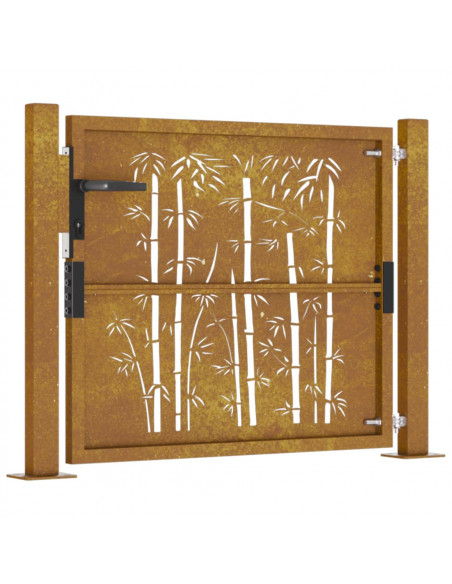 Cancello da Giardino 105x80 cm in Acciaio Corten Design Bambù