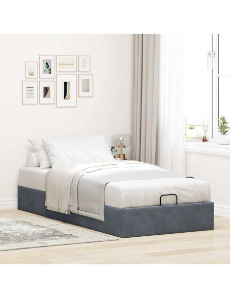 Giroletto senza Materasso Grigio Scuro 90x190 cm Velluto