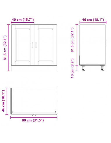 Mobile base lavello Porto Nero 80x46x81,5cm Legno Multistrato