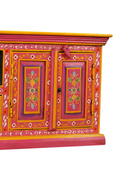 Mobile Porta TV in Legno Massello di Mango Rosa Dipinto a Mano
