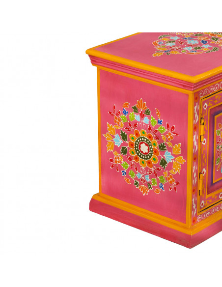 Mobile Porta TV in Legno Massello di Mango Rosa Dipinto a Mano
