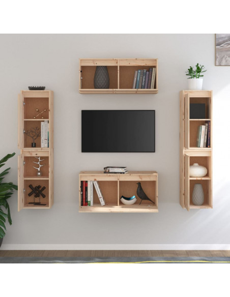 Mobili Porta TV 6 pz in Legno Massello di Pino
