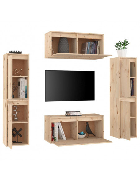 Mobili Porta TV 6 pz in Legno Massello di Pino
