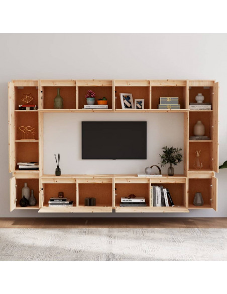 Mobili TV 8 pz in Legno Massello di Pino