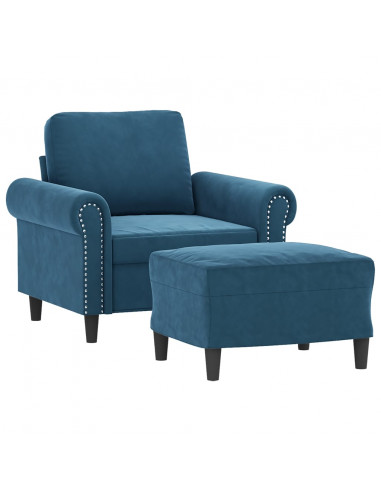 Poltrona con Poggiapiedi Blu 60 cm in Velluto