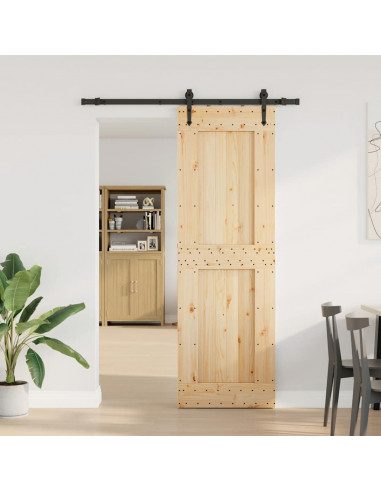 Porta Scorrevole con Set Hardware 70x210 cm Legno Massello Pino