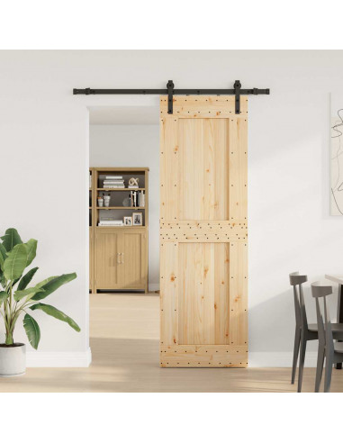Porta Scorrevole con Set Hardware 70x210 cm Legno Massello Pino