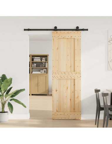 Porta Scorrevole con Set Hardware 70x210 cm Legno Massello Pino