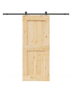 Porta Scorrevole con Set Hardware 95x210 cm Legno Massello Pino