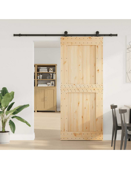 Porta Scorrevole con Set Hardware 95x210 cm Legno Massello Pino