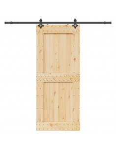 Porta Scorrevole con Set Hardware 95x210 cm Legno Massello Pino