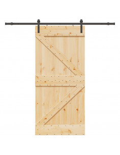 Porta Scorrevole con Set Hardware 90x210 cm Legno Massello Pino