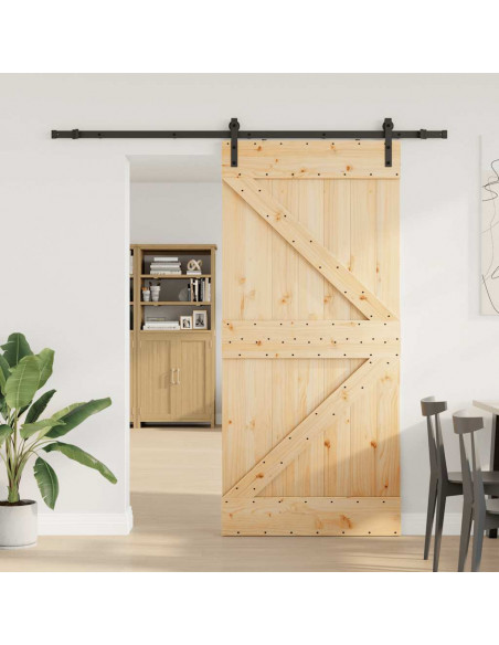Porta Scorrevole con Set Hardware 90x210 cm Legno Massello Pino
