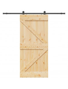 Porta Scorrevole con Set Hardware 90x210 cm Legno Massello Pino
