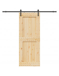 Porta Scorrevole con Set Hardware 90x210 cm Legno Massello Pino