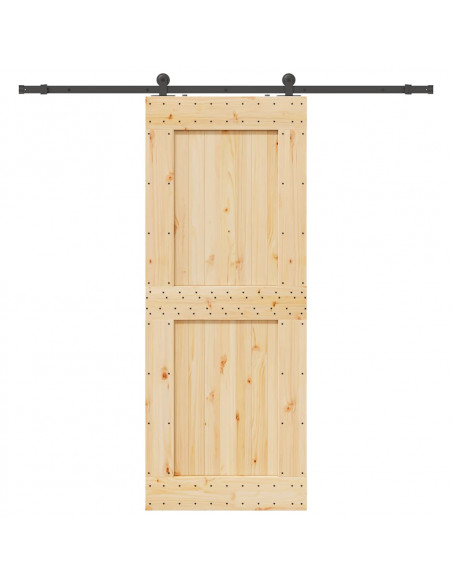 Porta Scorrevole con Set Hardware 90x210 cm Legno Massello Pino