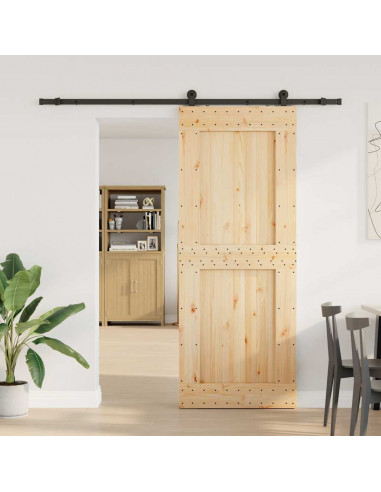 Porta Scorrevole con Set Hardware 90x210 cm Legno Massello Pino