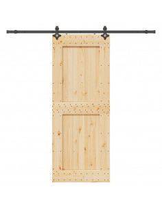 Porta Scorrevole con Set Hardware 90x210 cm Legno Massello Pino