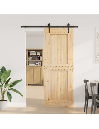 Porta Scorrevole con Set Hardware 85x210 cm Legno Massello Pino