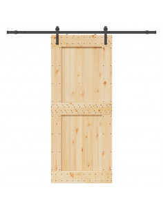 Porta Scorrevole con Set Hardware 95x210 cm Legno Massello Pino