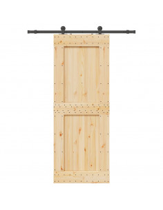 Porta Scorrevole con Set Hardware 85x210 cm Legno Massello Pino