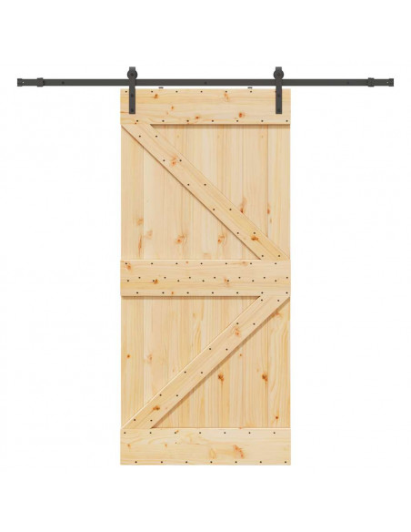 Porta Scorrevole con Set Hardware 80x210 cm Legno Massello Pino
