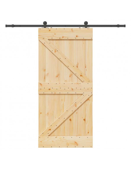 Porta Scorrevole con Set Hardware 80x210 cm Legno Massello Pino