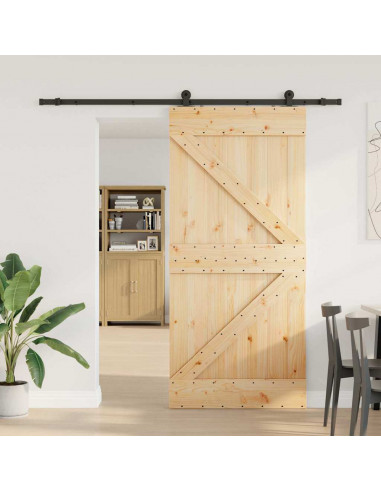 Porta Scorrevole con Set Hardware 80x210 cm Legno Massello Pino