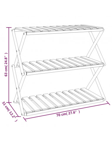 Scaffale Pieghevole 3 Ripiani 70x31x63 cm Legno Massello Acacia