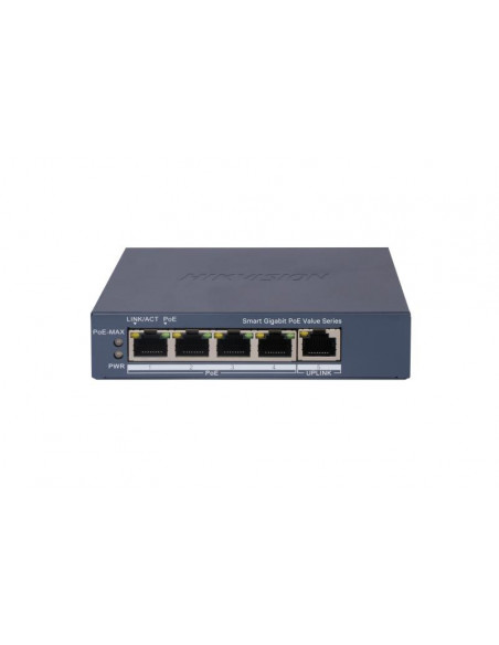 HIKVISION SWITCH L2, SMART MANAGED, 4 GIGABIT RJ45 POE PORTS, 1 GIGABIT RJ45 PORT, 802.3AF/AT, POE P