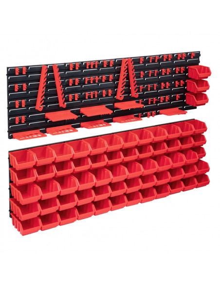 Kit Contenitori 141 pz con Pannelli a Parete Rosso e Nero