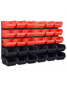 Kit Contenitori 32 pz con Pannelli a Parete Rosso e Nero