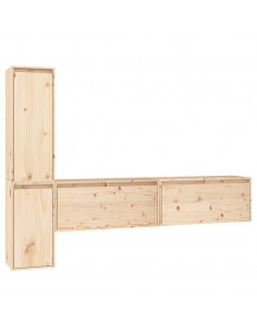 Mobili Porta TV 4 pz in Legno Massello di Pino