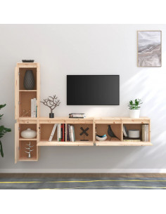 Mobili Porta TV 4 pz in Legno Massello di Pino 2